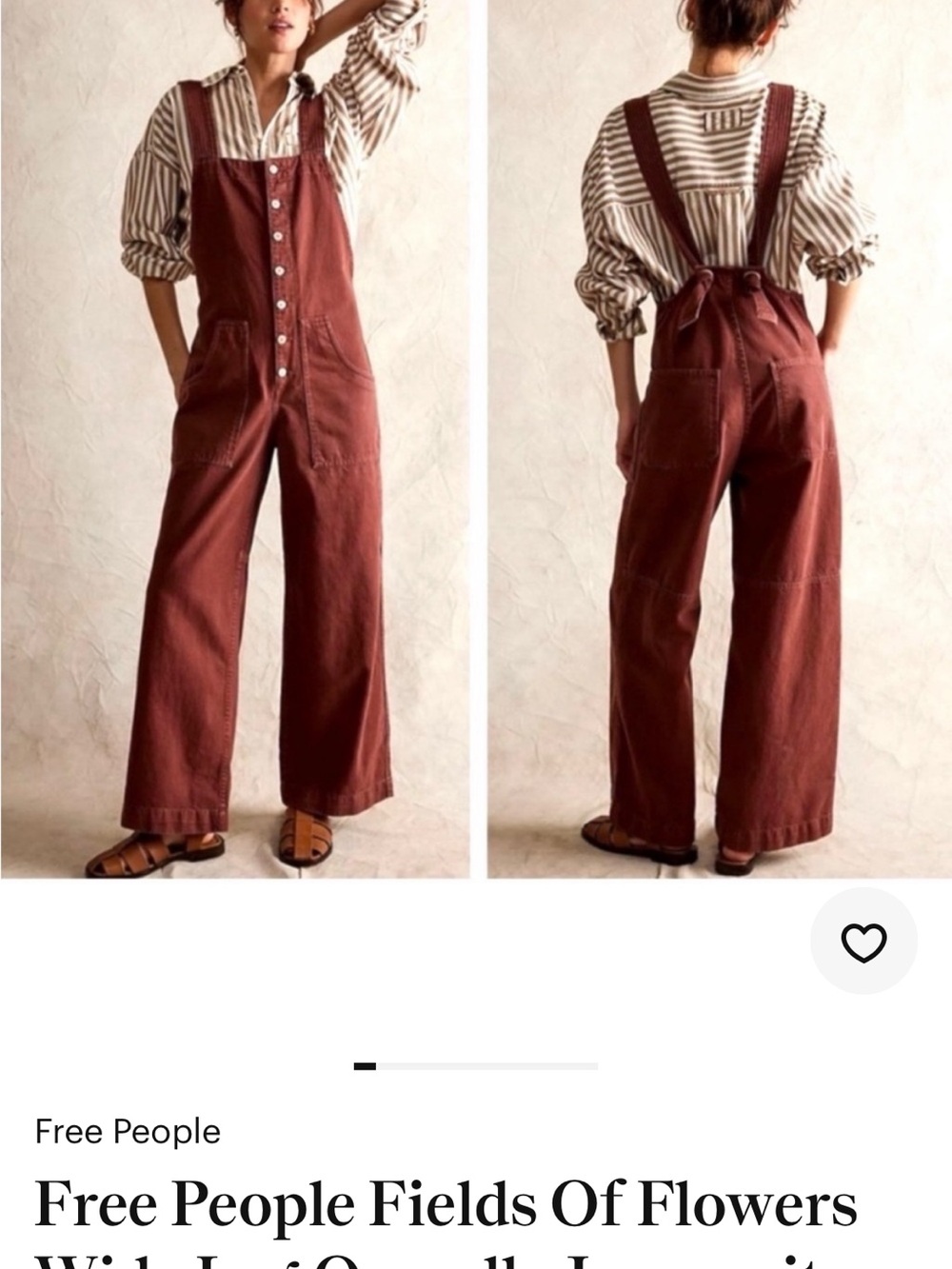 Free People Rust Brown Wide-Leg Denim Overalls